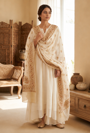 Alternative view of Handcrafted Chanderi Embroidered Dupatta