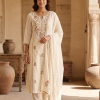 Ivory Floral Embroidered Cotton Kurta Set
