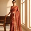 Rust Handwoven Linen Saree with Zari Border