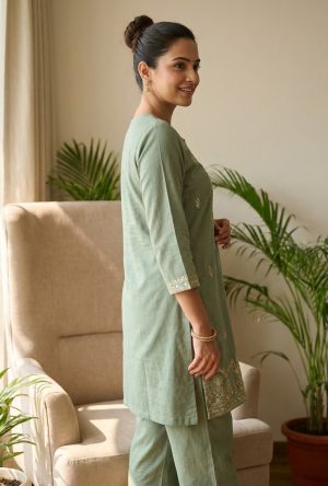 Alternative view of Sage Embroidered Cotton Co-ord Set