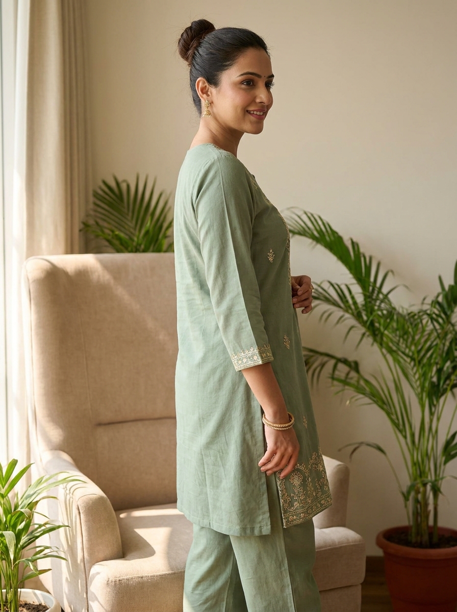Sage Embroidered Cotton Co-ord Set - Image 2
