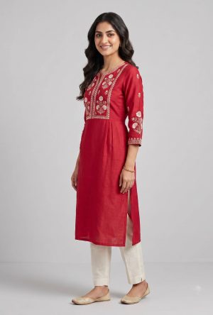 Alternative view of Crimson Red Ivory Printed Straight Kurta Set