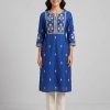 Royal Blue Ivory Printed Straight Kurta Set