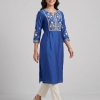 Royal Blue Ivory Printed Straight Kurta Set - Image 3