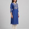 Royal Blue Ivory Printed Straight Kurta Set - Image 2