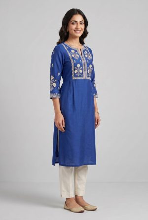 Alternative view of New Royal Blue Ivory Printed Straight Kurta Set
