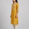 Golden Yellow Ivory Printed Straight Kurta Set - Image 3