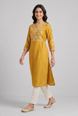 Alternative view of Golden Yellow Ivory Printed Straight Kurta Set