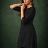 Jet Black Slub Cotton Straight Tunic Farsi Suit Set with Decorative Gold Buttons & Minimalist Placket - Image 4