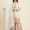 Crush Tissue Silk Straight Kurta Set with Gold Zari Yoke